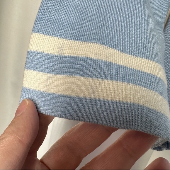 Pendleton Cardigan Sweater Blue White Striped Silk Sz L Preppy Academia Varsity - Picture 5 of 13